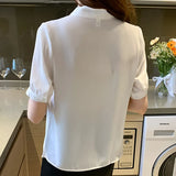 Znbbw Blouse Women Short Sleeve Bow V-Neck Chiffon White Blouse Shirt Tops Women Blusas Mujer De Moda 2023 Blouses Femme F66