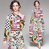 Znbbw New 2023 Spring Long Maxi Dress Women's Turn Down Neck Long Sleeve Charming Floral Print Bohemia Casual Runway Dresses