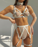 Znbbw Lingerie Sexy Hollow Out 3-Piece Underwear Transparent Lace Erotic Brief Sets Bra Kit Push Up Garters Bilizna Set