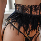 Znbbw Sexy Lingerie Feathers Underwear Exotic Sets with Garters Sensual Lace Underwire Bra Breves Set Short Skin Care Kits