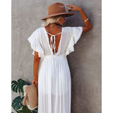 Znbbw Bikini Cover-ups Long White Tunic Casual Summer Beach Dress Elegant Women Wear Swim Suit Cover Up