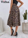 Znbbw Leopard Print High Waist Casual A Line Long Skirts Womens 2023 Fashion Summer Vacation Beach Midi Skirt