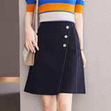 Znbbw Office Lady OL Style Skirts High Waist A-Line Skirts Women Simple Navy Casual Mini Skirts With Buttons Faldas Mujer 2023