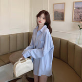 Znbbw Oversized Blue Shirts Womens Spring Autumn Blouses Fashion OL Blusa Tops Casual Solid Long Sleeve White Shirt Oversize