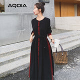 znbbw Spring Korean Women Maxi Dress Vintage Patchwork Button Up Turn Down Collar Shirt Dress Plus Size Detachable Shawl Robe