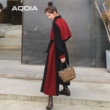 znbbw Spring Korean Women Maxi Dress Vintage Patchwork Button Up Turn Down Collar Shirt Dress Plus Size Detachable Shawl Robe