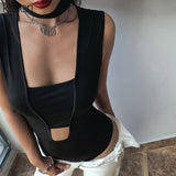 Znbbw black sexy skinny female bodysuits 2023 summer fashion beach casual vacation hollw out sleeveless low cut bodysuit lady