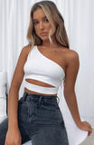 Znbbw Women One Shoulder Tank Tops Summer Solid Collar Hollow Out Vest Slim Sleeveless Crop Tops Casual Female Streetwear Straps Tanks