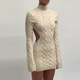Znbbw Sexy Backless Knitted Sheath Dress Women Long Sleeve Turtleneck Bodycon Mini Dress Autumn Winter Casual Female Dress