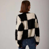 znbbw Winter Vintage Mohair Plaid Women Sweater Chic Long Sleeve O Neck Loose Ladies Pullover Fashion Warm Female Clothing Tops