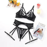 Znbbw Lace Erotic Lingerie Sensual Underwear 3-Piece Mesh Briefs Sets Garters Transparent Bra Kit Push Up Exotic Intimate