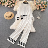 Znbbw Winter Runway Knitted 2 Pieces Set Women Long Sleeve Pullovers Sweater Casual Cardigan Jumper Tops and Pants Suits