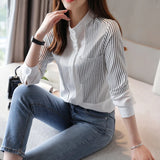 Znbbw Sleeve Women Blouses Shirts Blouse Women Blusas Mujer De Moda 2023 Black Striped Chiffon Blouse Shirt Women Tops Blusa D431