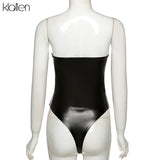 Znbbw Fashion Sexy Backless Strapless Low Chest Bandage PU Leather Bodysuit New 2023 Street Casual Black Wild Basic Bodysuit 912
