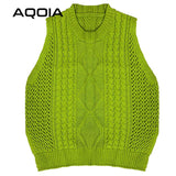 znbbw Loose Fluorescent Green Women Sweaters Korea Oversize Knit Woman Sweater Vest 2023 Winter Plus Size Pullover Clothing