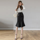 Znbbw Fashion High Waist Office Lady OL Skirts Women Elegant Breasted Stretch Wrap Hip Mermaid Skirts Faldas Mujer Moda 2023