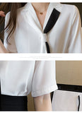 Znbbw Blouses Femme Top Blouse Women Blusas Mujer De Moda 2023 Verano Short Sleeve White Blouse V-Neck Chiffon Blouse Shirt E716