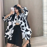 znbbw Street Style Oversize Women's Tunic Shirt Cow pattern print Long Sleeve Ladies Blouse Button Up Loose Plus Size Female Tops