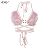 Znbbw Fashion New Summer Pink Women Bras Tops Strap Vest Sexy Bra Bustier Top 2023 New Simple Halter Neck Lace Up Tank Top