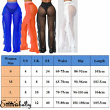 Znbbw Women Beach Cover Up See Through Ruffle Pants Mesh Sheer Long Pants Bikini Cover Up Bottoms Swimsuit Swimwear