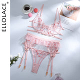 Znbbw Erotic Lingerie Sexy Lace Sensual Underwear Set Floral Transparent Brief Sets 3 Piece Push Up Underwire Bra and Panty