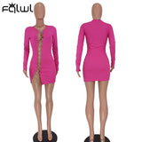 znbbw Autumn Clubwear Black Dresses For Women 2023 Long Sleeve O Neck Hollow Out Chain Bodycon Dress Female Sexy Pink Mini Dress