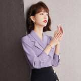 Znbbw Office Lady Long Sleeve Purple Blouses Vintage Notched Neck Shirts Woman Casual Female Tops Blusas Mujer De Moda 2023