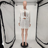 znbbw White 2 Two Piece Set Women Crop Top and Skirt Set Sexy Club Outfits Long Sleeve Bodycon Shirt Women Matching Sets 2023