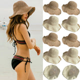 Znbbw Beach Casual Straw Panama Wide Brim Caps Women Summer Boho Holiday Beach Cap Sun Hat Beige Khaki Two Colors