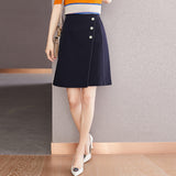 Znbbw Office Lady OL Style Skirts High Waist A-Line Skirts Women Simple Navy Casual Mini Skirts With Buttons Faldas Mujer 2023