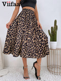 Znbbw Leopard Print High Waist Casual A Line Long Skirts Womens 2023 Fashion Summer Vacation Beach Midi Skirt