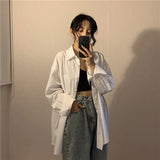 znbbw Minimalist Oversize Long Sleeve Button Up Women White Shirt Loose Basic Shirts 2023 Spring New In Female Clothing Tops