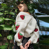 Znbbw Fashion Elegant Cute Print Strawberry Single Breasted Sweater Women Autumn Thicken Warm Cardigan Sweater Streetwear