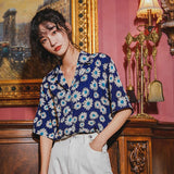 znbbw Summer Casual Floral Pirnt Women's Blouse Notched Collar Short Sleeve Shirt Ladies Tops Loose Button Up Female Clothing