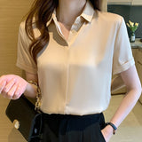 Znbbw Blouse Women Tops Short Sleeve Turn Down Collar Chiffon Blouse Shirt Blusas Mujer De Moda 2023 Shirts Blouses Femme E956