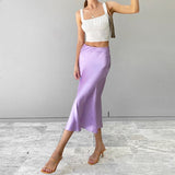 Znbbw Purple Satin Silk Skirt Women High Waisted Summer Long Skirt New 2023 Elegant Ladies Office Skirts Midi Spring