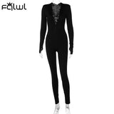 znbbw Autumn Hollow Out Black Jumpsuits Women Green Long Sleeve Bodycon Jumpsuit Winter One Piece Sexy Club Outfits For Women