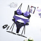 Znbbw Pornographic Lingerie Lace Patchwork Sensual Exotic Sets Transparent Bra Sexy Underwear 3-Piece Garters Hot Intimate