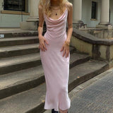 Znbbw Fashion Elegant Party Strap Dress Women Summer 2023 New Solid Pink Simple Office Lady Street Vacation Beach Dress