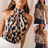 Znbbw Women Blouses Sexy Leopard Print Ladies Shirts And Tops Halter Blouse Sexy Sleeveless Tops Womens Clothing Summer Female Blouses