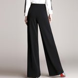 Znbbw Loose Women Wide Leg Pants Long Trousers Elegant High Waist Casual Pants Black Navy Elegant Straight Flat Office Pants