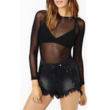Znbbw New 2023 Spring Summer Womens Long Sleeve Sexy Black Mesh Top T Shirts Transparent Punk Club Streetwear Tees Beach Tops