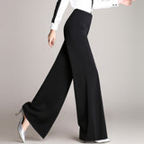 Znbbw Loose Women Wide Leg Pants Long Trousers Elegant High Waist Casual Pants Black Navy Elegant Straight Flat Office Pants