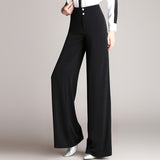 Znbbw Loose Women Wide Leg Pants Long Trousers Elegant High Waist Casual Pants Black Navy Elegant Straight Flat Office Pants