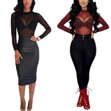 Znbbw Women T Shirt See Through Transparent Mesh Tops Long Sleeve Sheer Slim Ladies Turtleneck T-Shirt