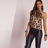 Znbbw Women Blouses Sexy Leopard Print Ladies Shirts And Tops Halter Blouse Sexy Sleeveless Tops Womens Clothing Summer Female Blouses