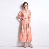 Znbbw Spring Fashion Runway Autumn Maxi Dress Women Long sleeve Single Breasted Flower print Elegant Party Holiday Long Dress