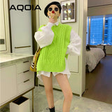 znbbw Loose Fluorescent Green Women Sweaters Korea Oversize Knit Woman Sweater Vest 2023 Winter Plus Size Pullover Clothing