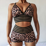 Znbbw Sexy Women's Leopard Print Set Fitness Sport SuitGym Shockproof Sports Bras Sport shorts Running Workout Training Suit