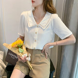 Znbbw Women White Blouse Short Sleeve Chiffon Blouse Shirt Tops Blouse Women Blusas Mujer De Moda 2023 Blouses Femme Shirts F93